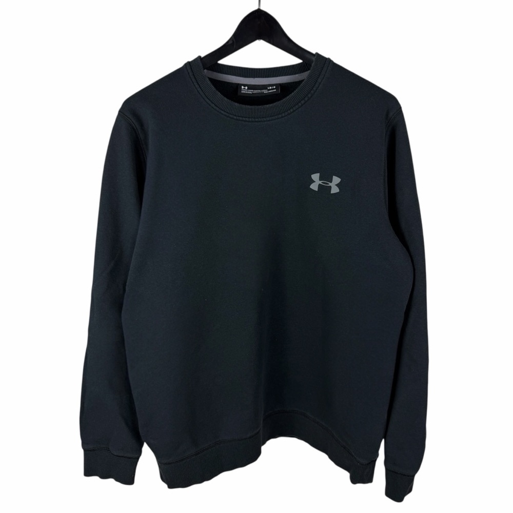 Mens Under Armour Fitted Micro Logo Essential Pullover Black Sweatshirt Size L